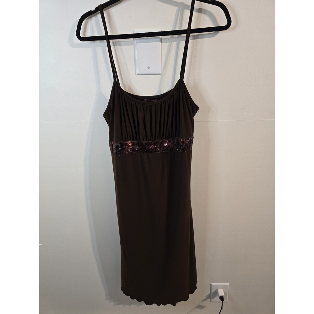 Vintage 90s/Y2K Whimsigoth Grunge Brown Empire Waist Dress L Sequin